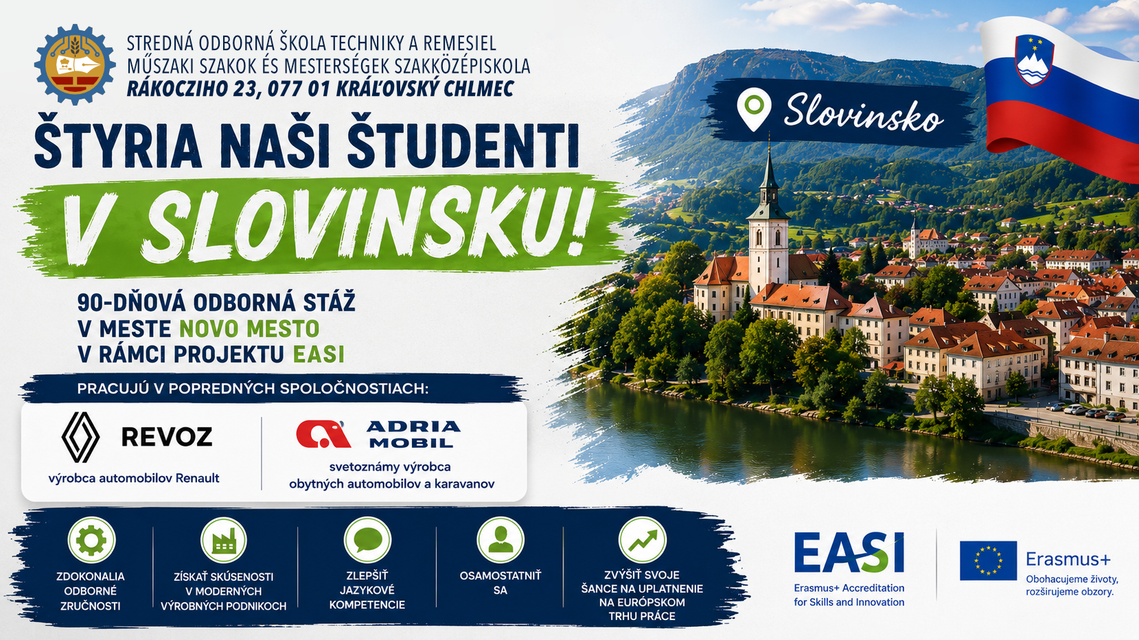 Štyria naši študenti vycestovali na odbornú stáž do Slovinska!